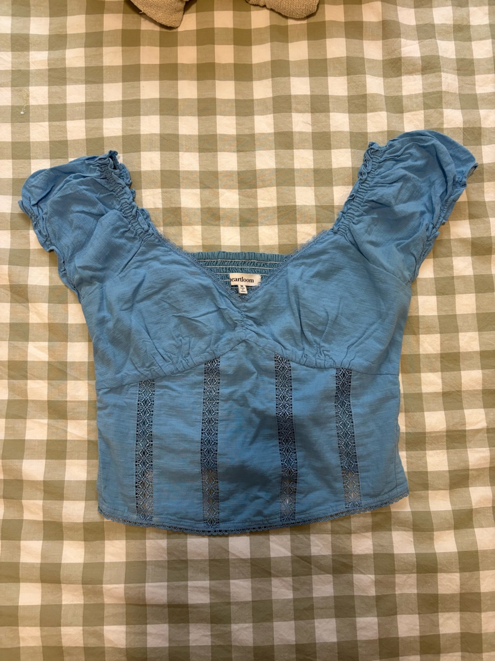 Heartloom Light Blue Peasant Crop Top